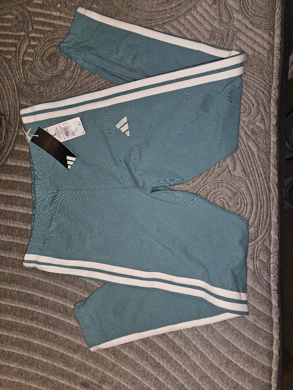Sporty adidas Teal Leggings with White Stripes